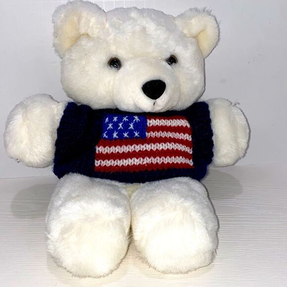 Vintage Global New Beginnings Plush Bear With Knit American Flag Sweater - Picture 1 of 8